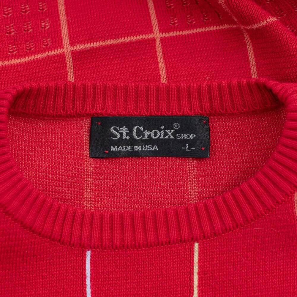 Vintage St. Croix Sweater Men L Red Check Plaid Pullover USA Made Luxury Knit - Picture 3 of 5